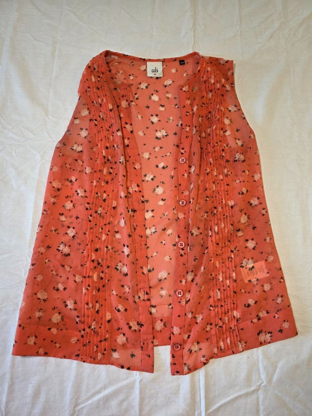 Cabi Coral Sleeveless Button Up Blouse Top Orange X-Small